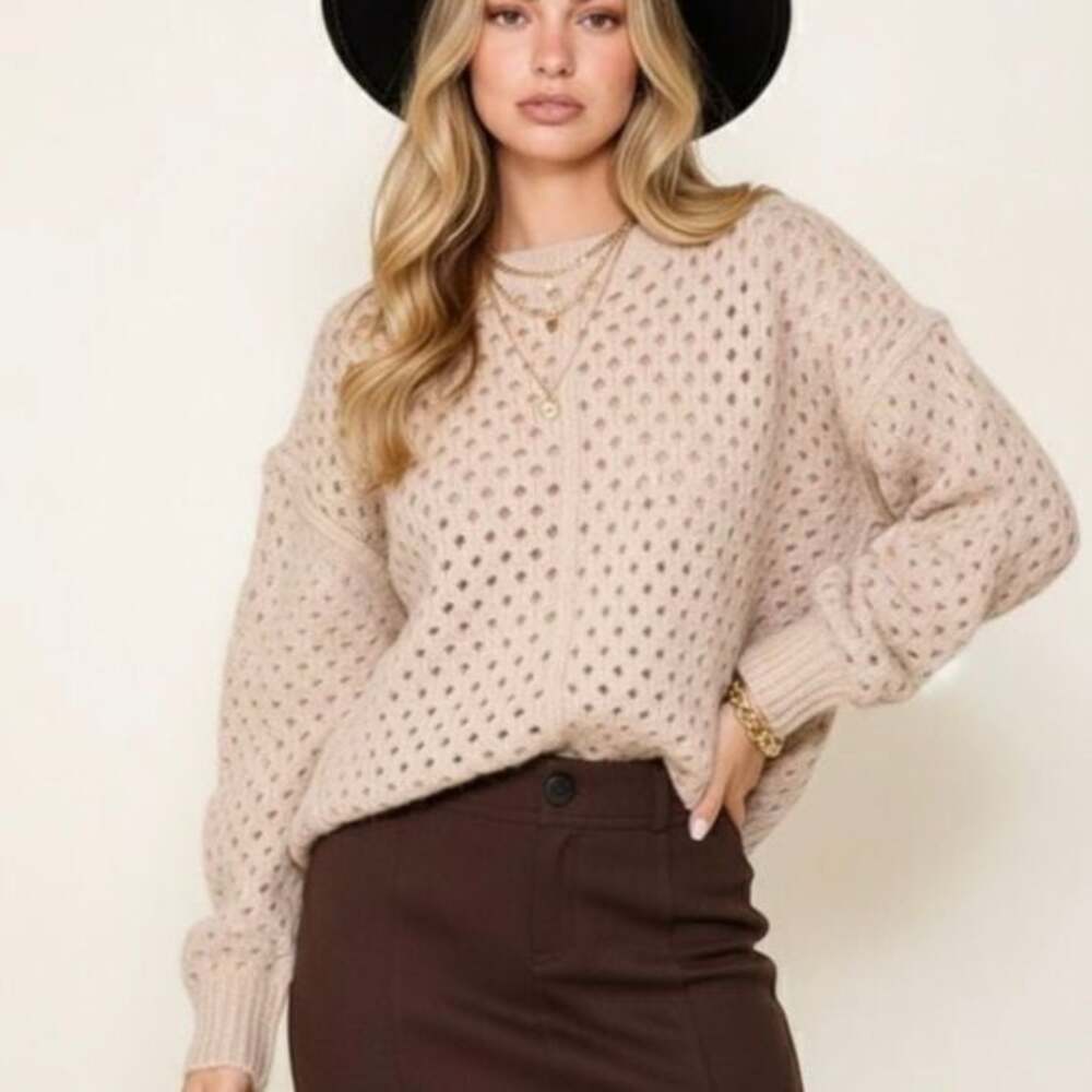 Lumiere Beige Knit Crew Neck Sweater Size S - NWT
